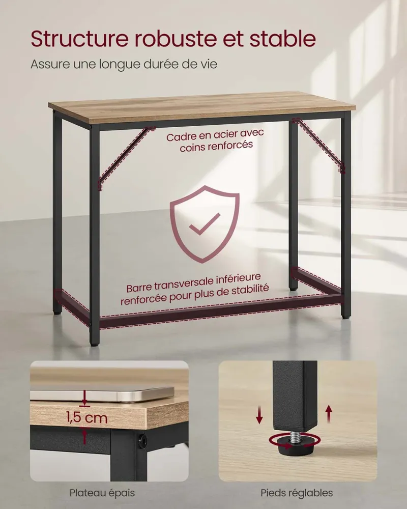 Bureau table poste de travail petite taille 100 x 50 x 75 cm pour bureau salon chambre assemblage facile métal style indus...