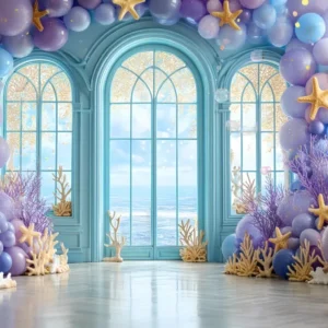 Fonds pour cake smash Fond d'anniversaire Ocean Window Abricot Dream TWW59-218