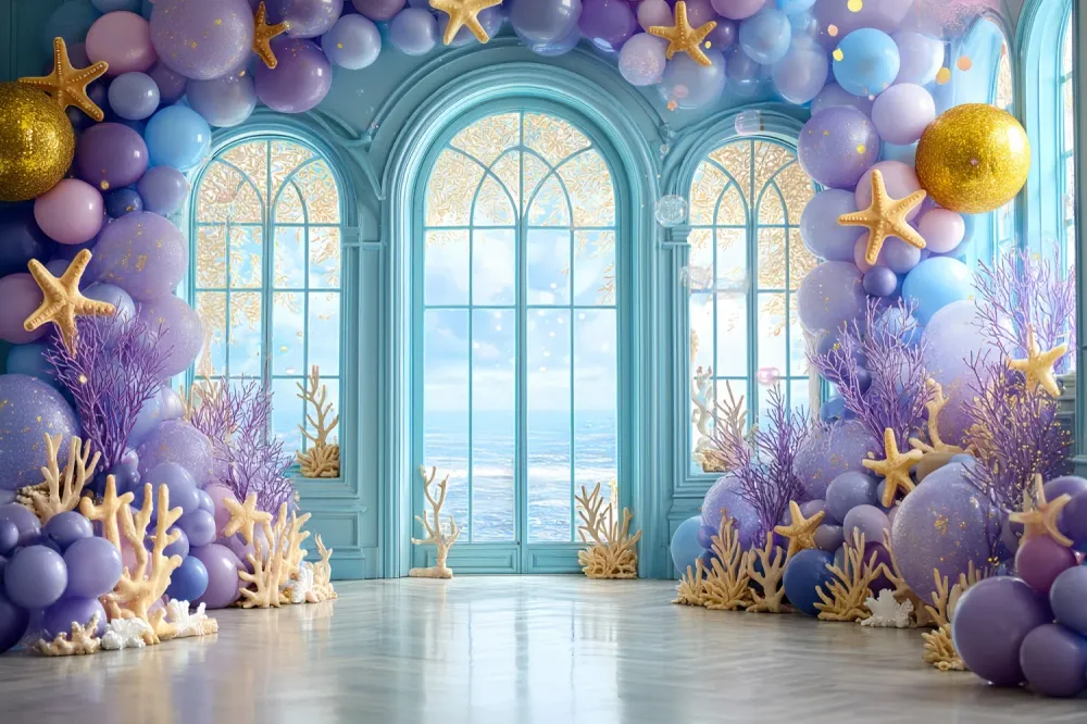Fonds pour cake smash Fond d'anniversaire Ocean Window Abricot Dream TWW59-218