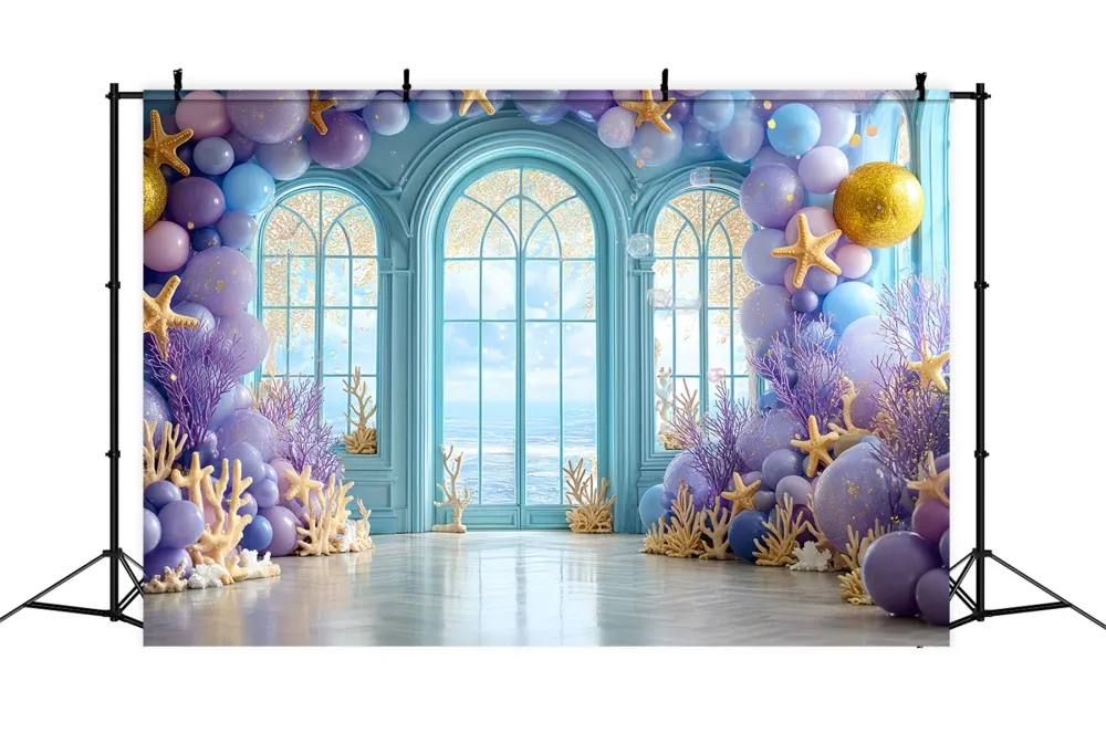 Fonds pour cake smash Fond d'anniversaire Ocean Window Abricot Dream TWW59-218
