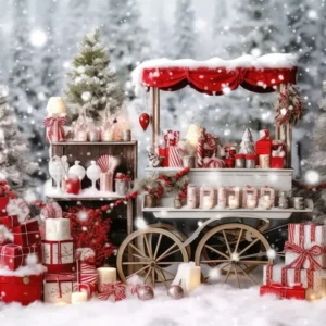 Toile de Fond de Charrette Enneigée avec Cadeaux de Noël RR8-262