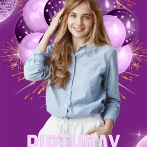 Toile de fond Deco Anniversaire Fête Ballons Violets MRR3-28