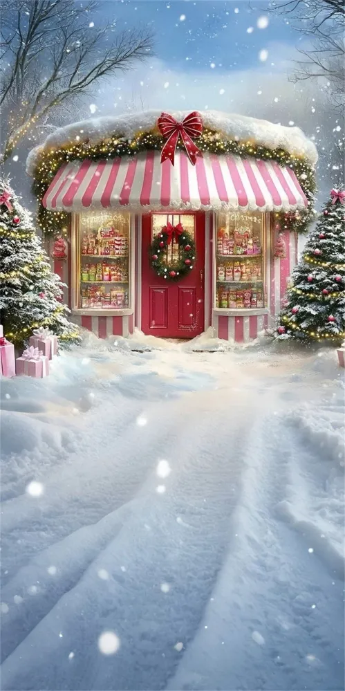 Toile de fond Noël Boutique de Desserts Enneigée MRR8-115