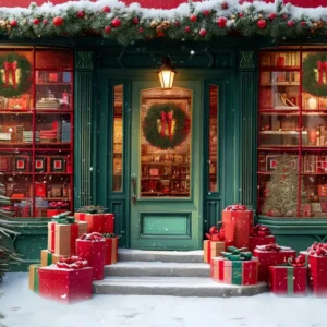 Toile de fond photo Noël Librairie Festive Entrée Enneigée TWW59-110