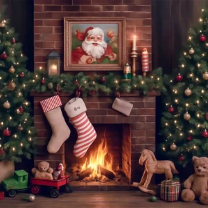 Toiles de fond Photographie Noël Père Noël Cheminée Arbre Magique Cadeaux MRR8-265