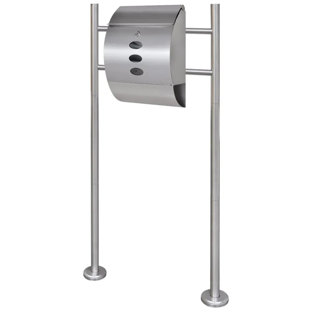 Boite aux lettres design contemporain acier inoxydable avec compartiment journaux sur pieds 120 cm 1002003