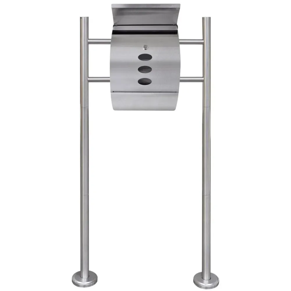 Boite aux lettres design contemporain acier inoxydable avec compartiment journaux sur pieds 120 cm 1002003