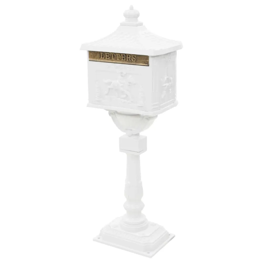 Boîte aux lettres sur pied aluminium vieux antirouille blanc 02_0041552