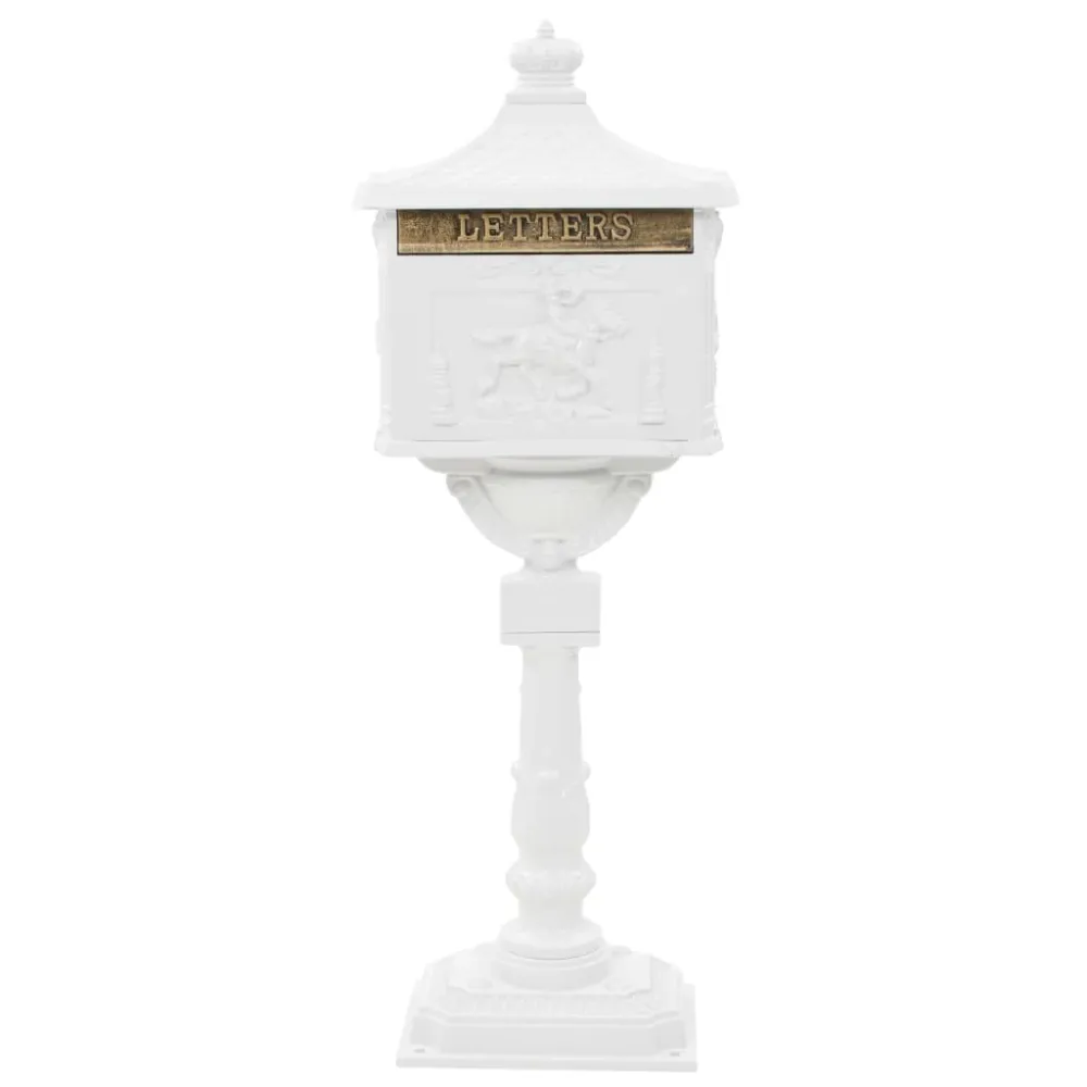 Boîte aux lettres sur pied aluminium rétro antirouille blanc 02_0041552