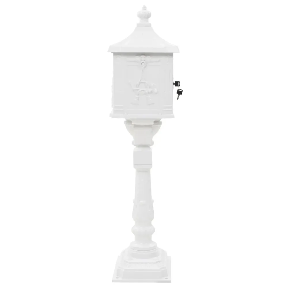 Boîte aux lettres sur pied aluminium rétro antirouille blanc 02_0041552