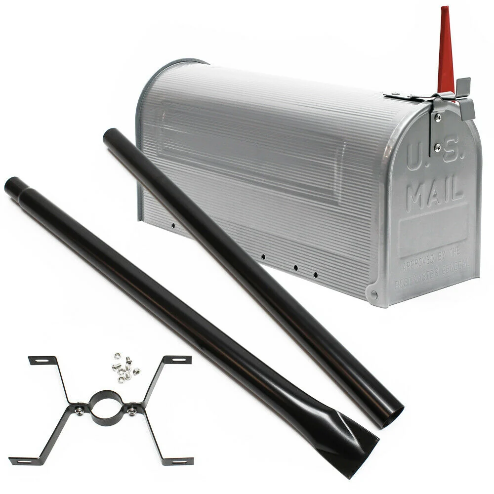 Us mailbox boite aux lettres design américain argenté pied de support courrier 16_0000332