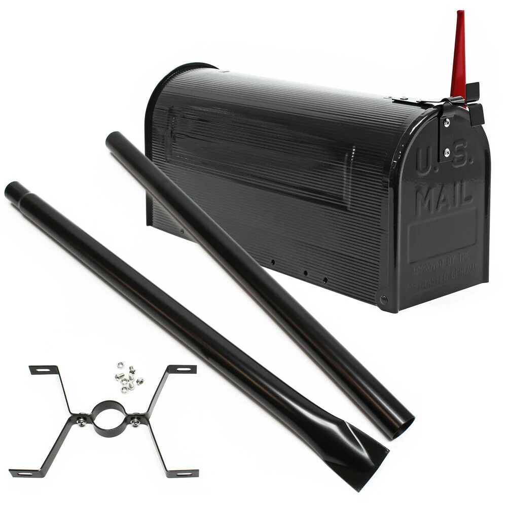 Us mailbox boite aux lettres design américain noir pied de support courrier 16_0000335