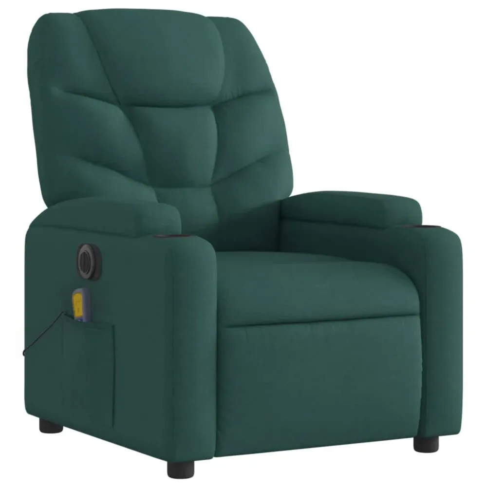Fauteuil de relaxation TV fonction massage inclinable électrique 6 points de massage en tissu vert noir DEC027282