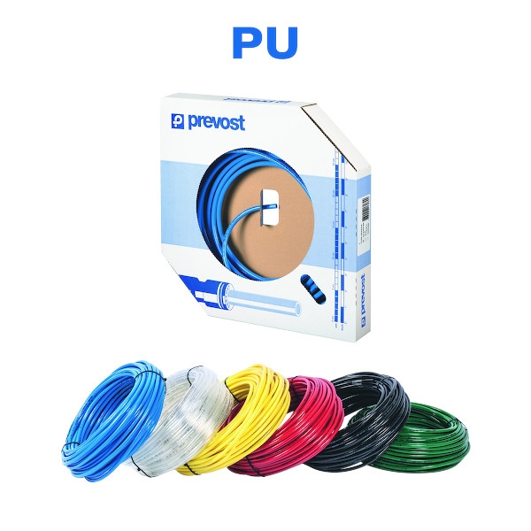 Tuyau air comprimé en polyuréthane incolore - Diamètre : 4 x 6 mm - Boîte dévidoir de 25 mètres - PREVOST