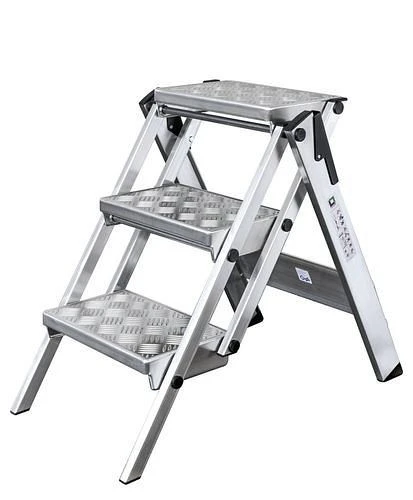 Escabeau en aluminium DENIOS 3 marches 274-487 obtenir à bas prix avec mécanisme basculant