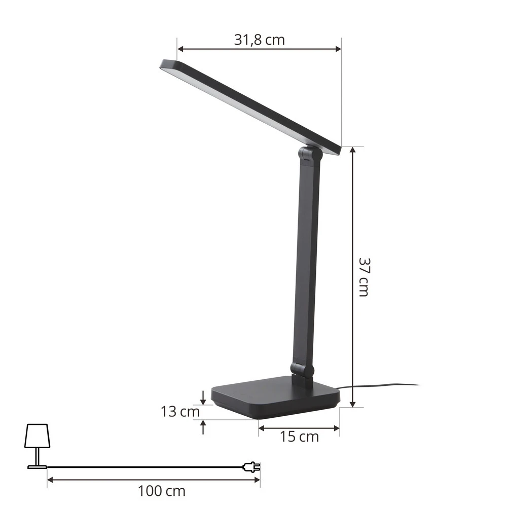 Lampe de bureau LED Lindby Rylas, noir, USB, CCT avec finition anti-poussière