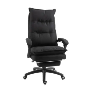 HOMCOM Fauteuil de bureau direction massant hauteur réglable dossier inclinable repose-pied intégré toile de lin noir pour...
