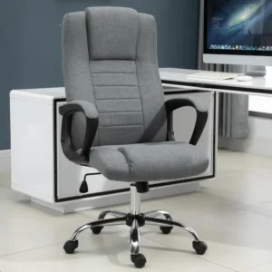 HOMCOM Fauteuil de bureau à roulettes chaise manager ergonomique pivotante hauteur réglable lin gris noir