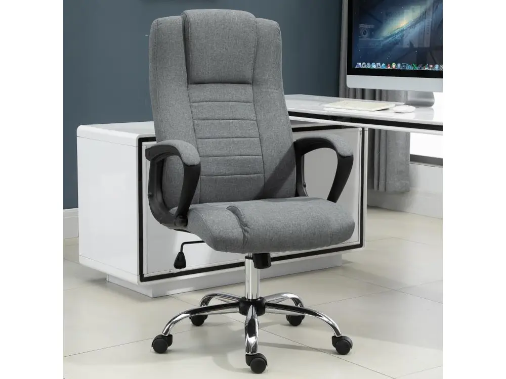 HOMCOM Fauteuil de bureau à roulettes chaise manager ergonomique pivotante hauteur réglable lin gris noir