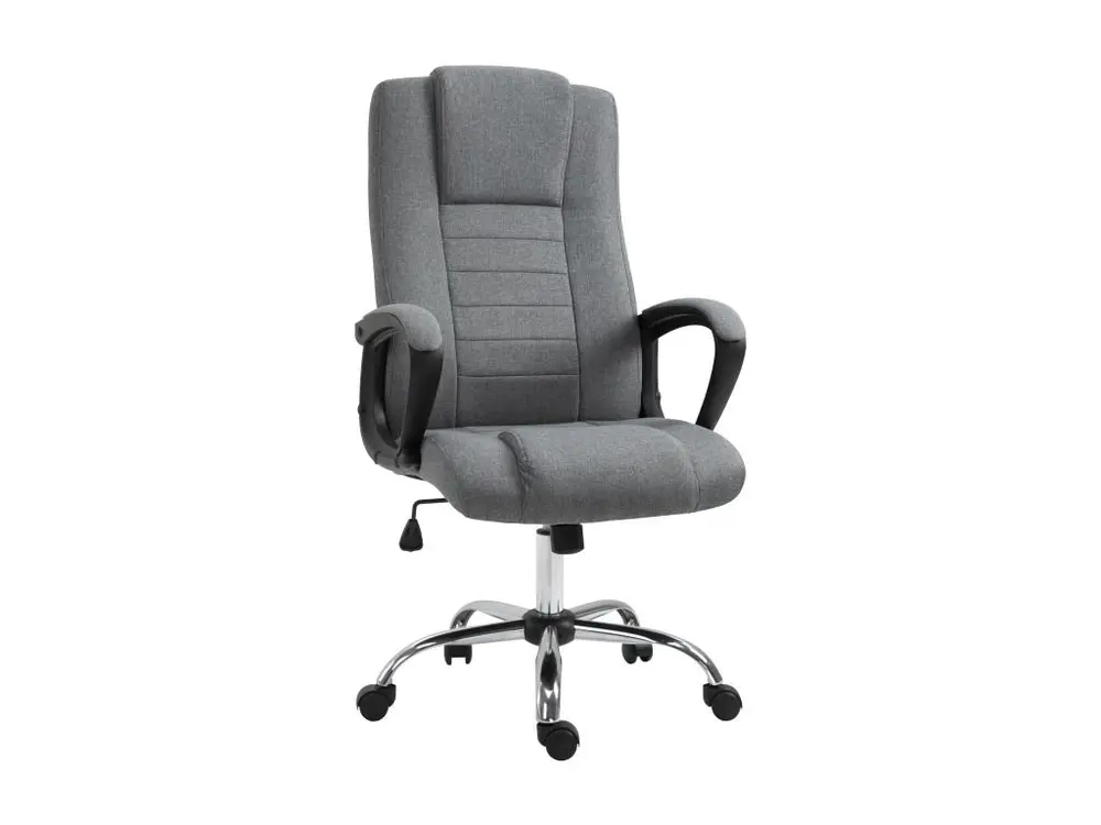 HOMCOM Fauteuil de bureau à roulettes chaise manager ergonomique pivotante hauteur réglable lin gris noir