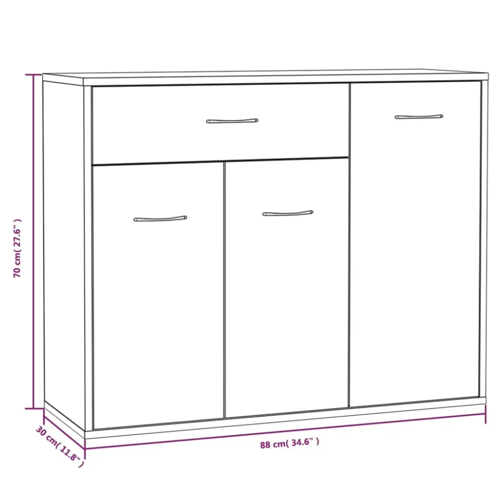 Buffet bahut commode armoire meuble de rangement organisateur cuisine salle de séjour salonsonoma 88 x 30 x 70 cm bois d'i...