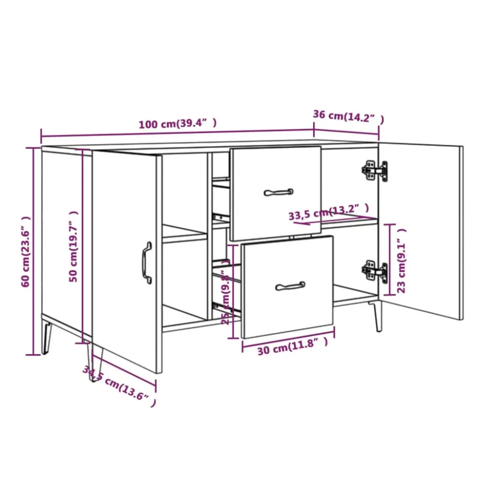 Buffet bahut commode armoire meuble de rangement organisateur cuisine salle de séjour salonsonoma 100 x 36 x 60 cm bois d'...