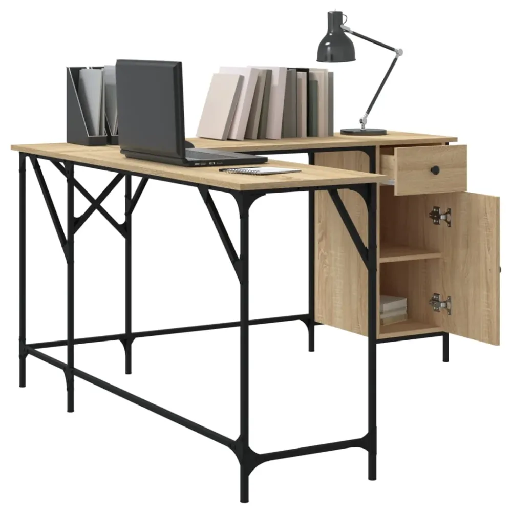 Bureau table poste de travail meuble d'ordinateur informatique étude chêne sonoma 141 x 141 x 75 cm bois d'ingénierie brun...