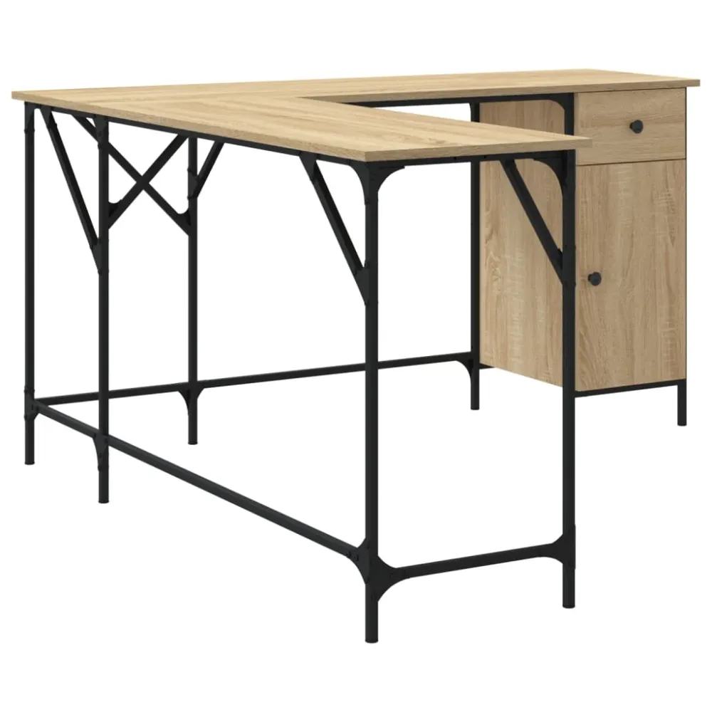 Bureau table poste de travail meuble d'ordinateur informatique étude chêne sonoma 141 x 141 x 75 cm bois d'ingénierie brun...