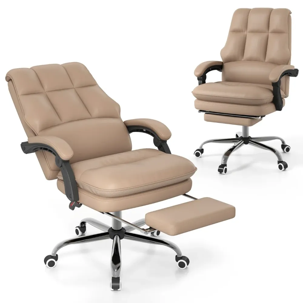Chaise de bureau ergonomique 65 x 70 x 107-114 cm dossier inclinable à 155° mobilités fluides style récent en cuir PU café...