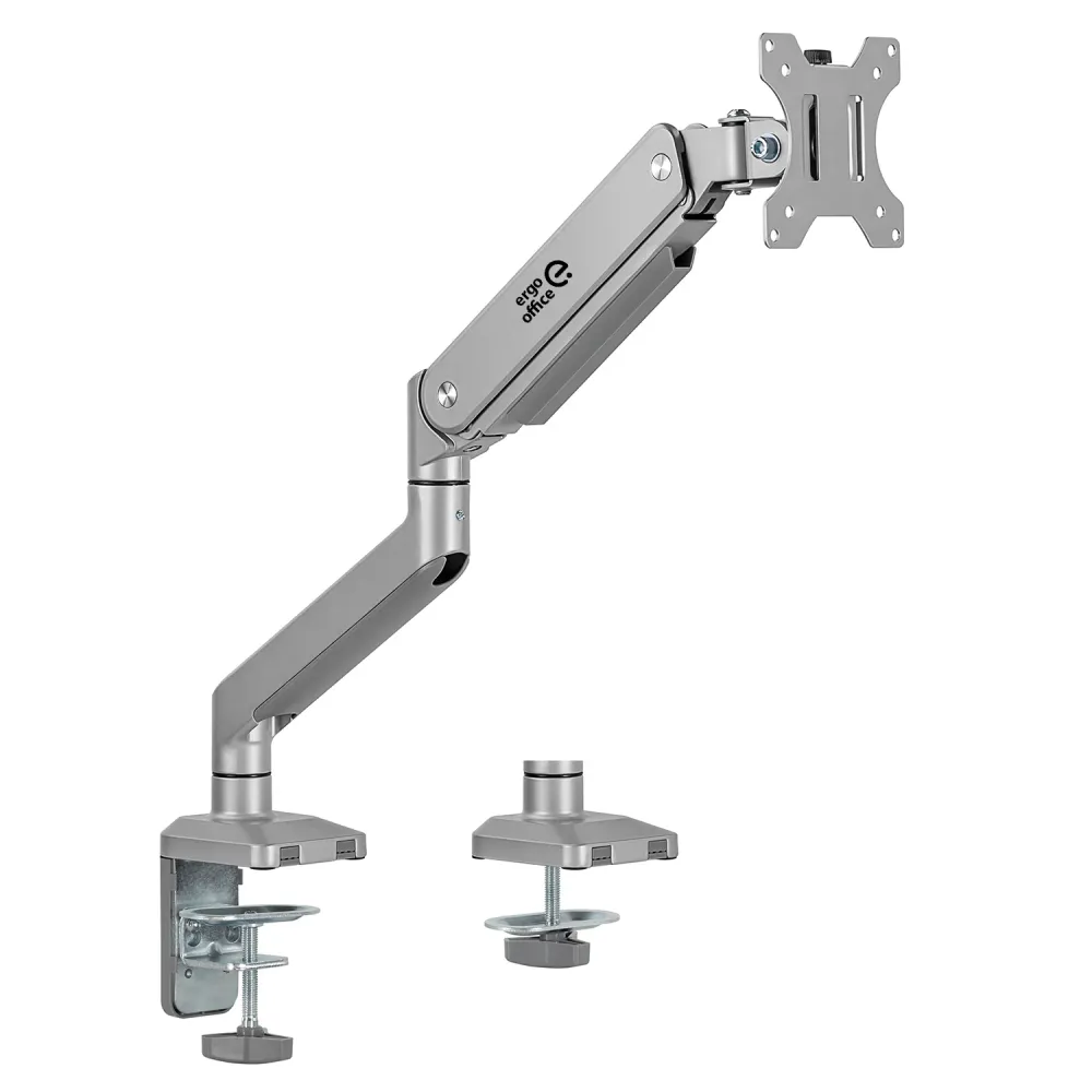 Ergo Office support de moniteur en aluminium avec ressort à gaz, deux fois bras, vesa 75x75/100x100, 17"-32" 10 kg, argent...