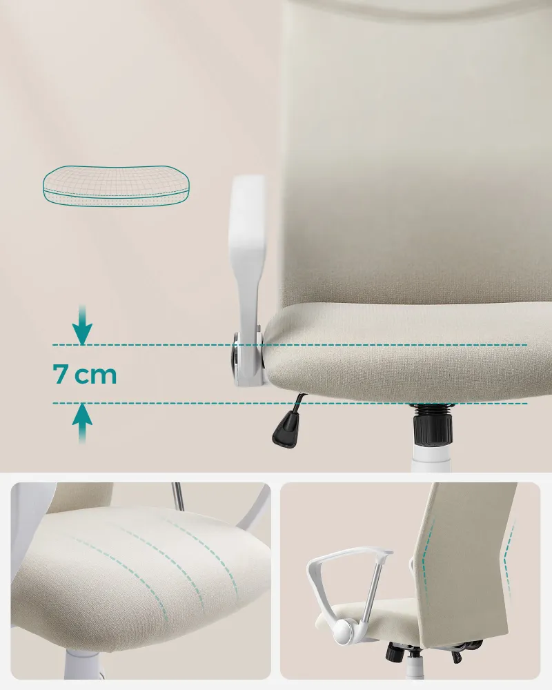 Fauteuil de bureau chaise ergonomique siège rembourré pivotant en tissu hauteur réglable mécanisme basculent charge 120 kg...
