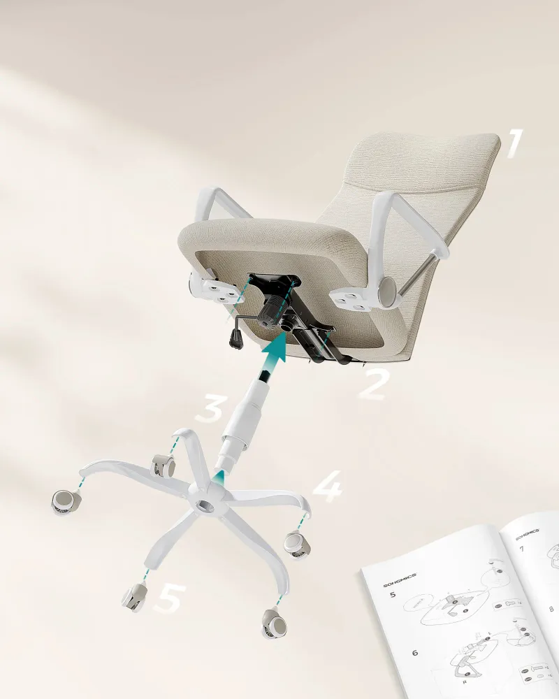 Fauteuil de bureau chaise ergonomique siège rembourré pivotant en tissu hauteur réglable mécanisme basculent charge 120 kg...