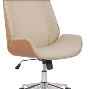 Fauteuil de bureau dossier haut avec roulettes synthétique crème et bois évident hauteur réglable BUR10458