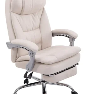 Fauteuil de bureau sur roulettes XL charge max 160 kg avec repose-pied ajustable assise en tissu crème 10_0002781