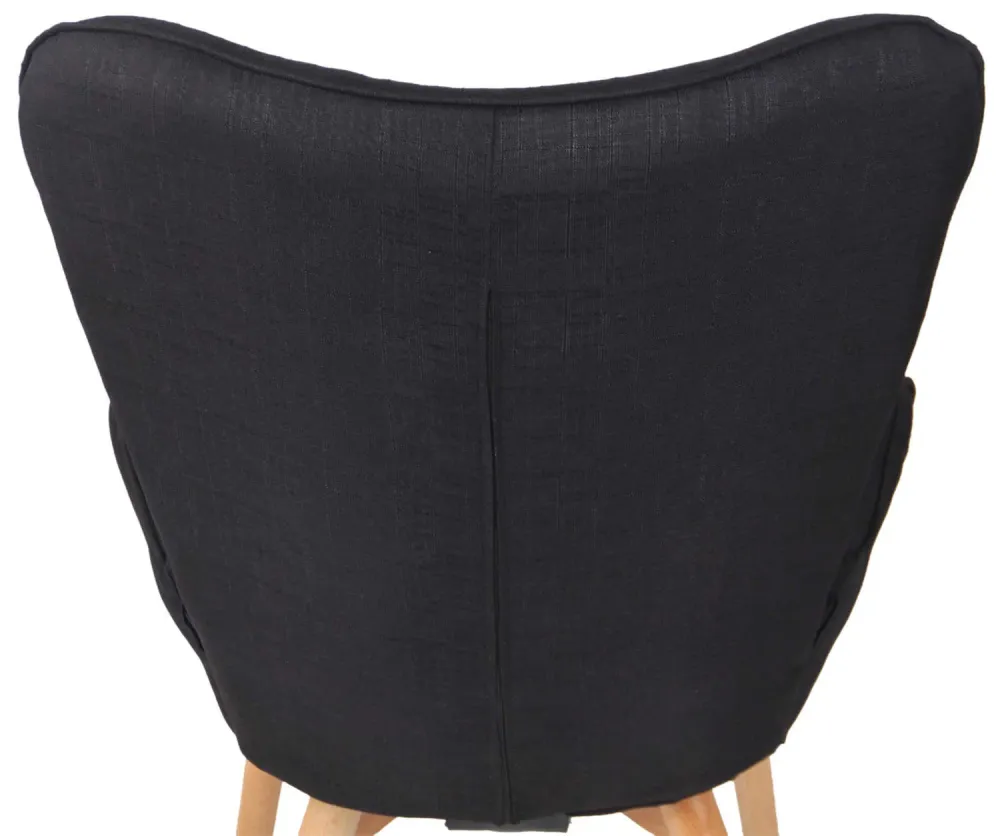 Fauteuil lounge style scandinave dossier haut boutons décoratifs en tissu noir pieds en bois net 10_0003603