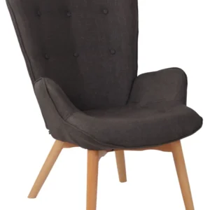 Fauteuil lounge style scandinave dossier haut boutons décoratifs en tissu gris foncé pieds en bois net 10_0003601