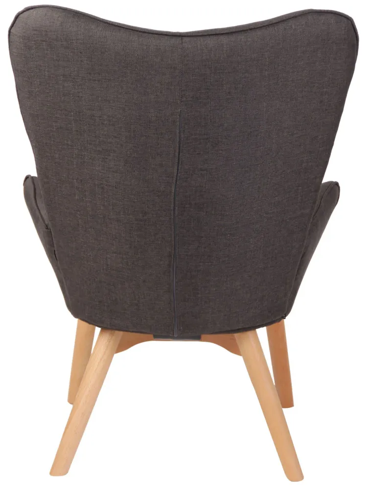 Fauteuil lounge style scandinave dossier haut boutons décoratifs en tissu gris foncé pieds en bois net 10_0003601
