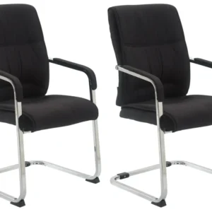Lot de 2 fauteuils de bureau sans roulettes XXL jusqu'à 260 kg en tissu noir et métal chromé 10_0008463