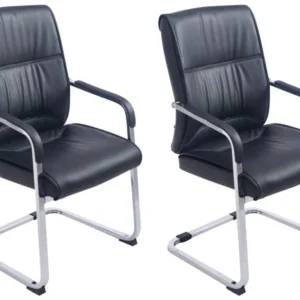 Lot de 2 fauteuils de bureau sans roulettes XXL jusqu'à 260 kg en VINYLE noir et métal chromé 10_0006974