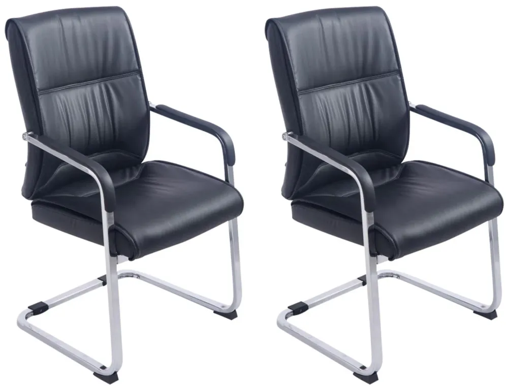Lot de 2 fauteuils de bureau sans roulettes XXL jusqu'à 260 kg en VINYLE noir et métal chromé 10_0006974