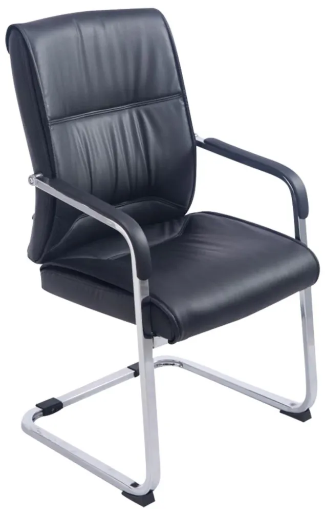Lot de 2 fauteuils de bureau sans roulettes XXL jusqu'à 260 kg en VINYLE noir et métal chromé 10_0006974