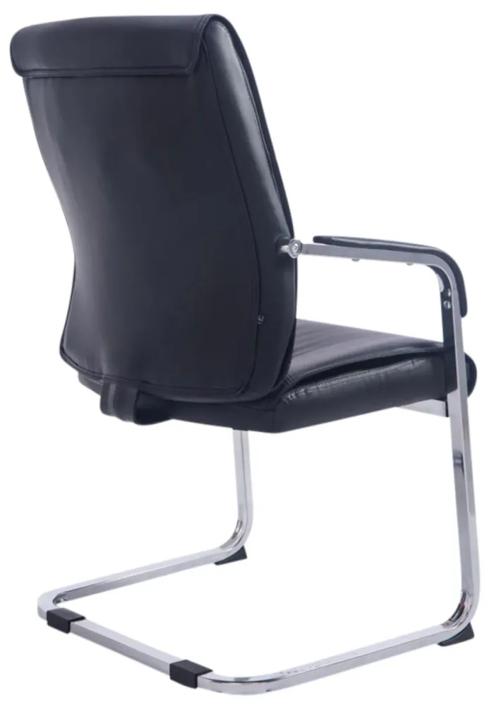 Lot de 2 fauteuils de bureau sans roulettes XXL jusqu'à 260 kg en VINYLE noir et métal chromé 10_0006974