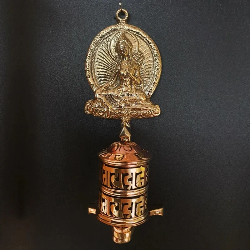Moulin à prières Tara verte modèle de bureau | 18 x 7 x 6 cm