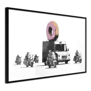 Affiche Murale Encadrée "Banksy Donuts Strawberry" 30 x 20 cm Noir
