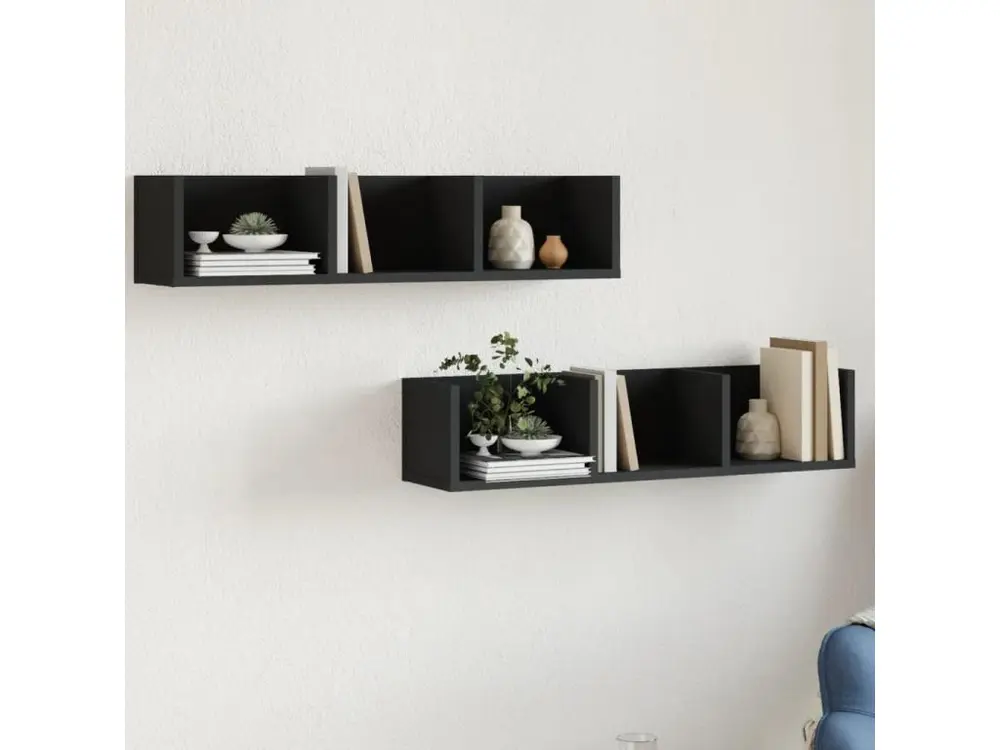 Armoires murales 2 pcs noir 75x18x16,5 bois d'ingénierie