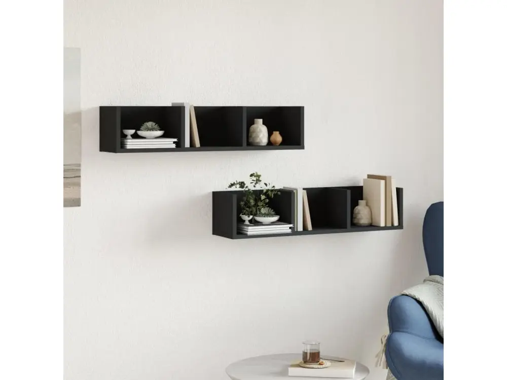 Armoires murales 2 pcs noir 75x18x16,5 bois d'ingénierie