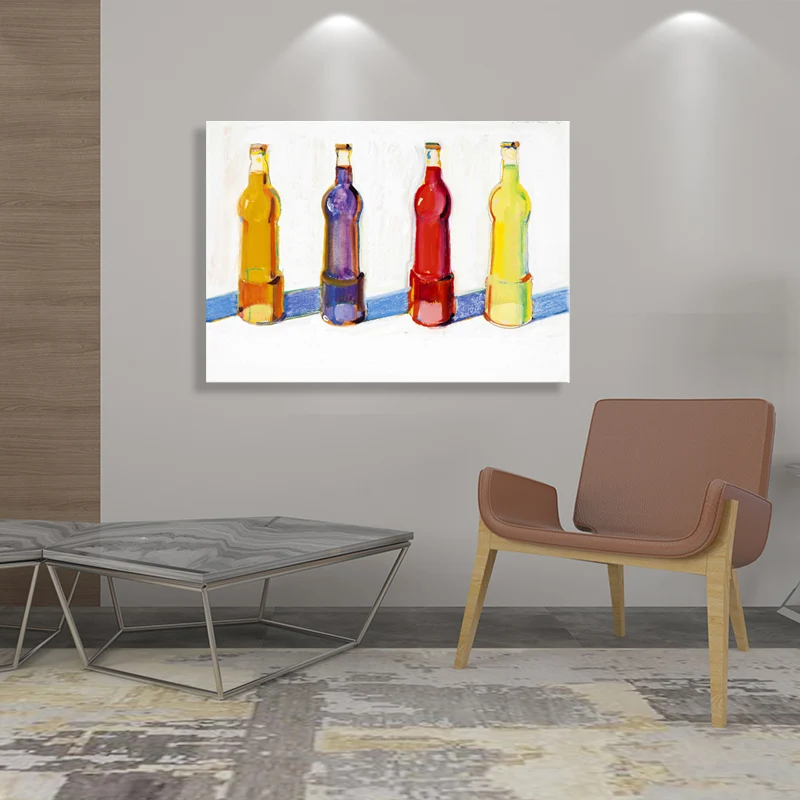 Décoration murale de bouteilles de boisson en peinture jaune de Style habituel pour le salon