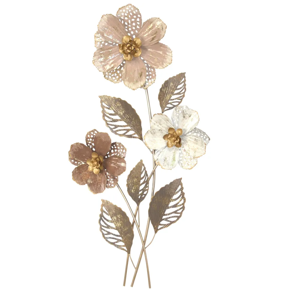 Décoration murale suspendre motif feuilles & fleurs métal rose/or 46x6x88 cm DEC05093