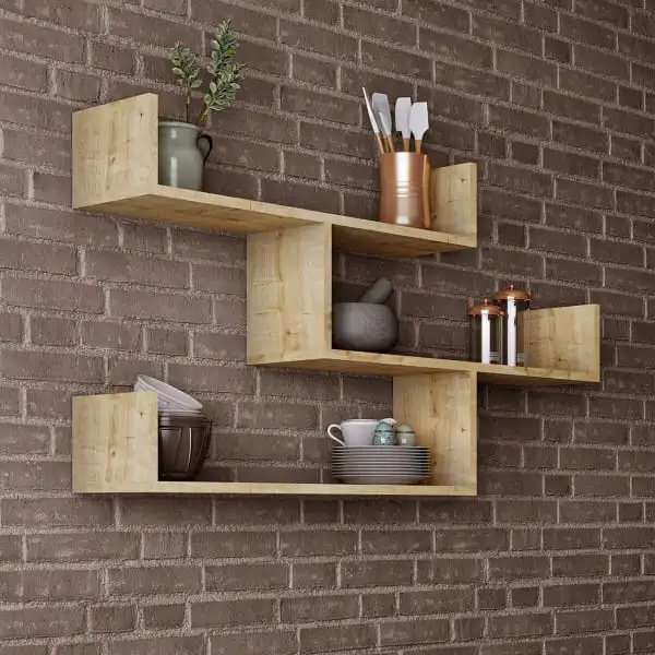 Etagère Murale Déstructurée en Bois Couleur Chêne