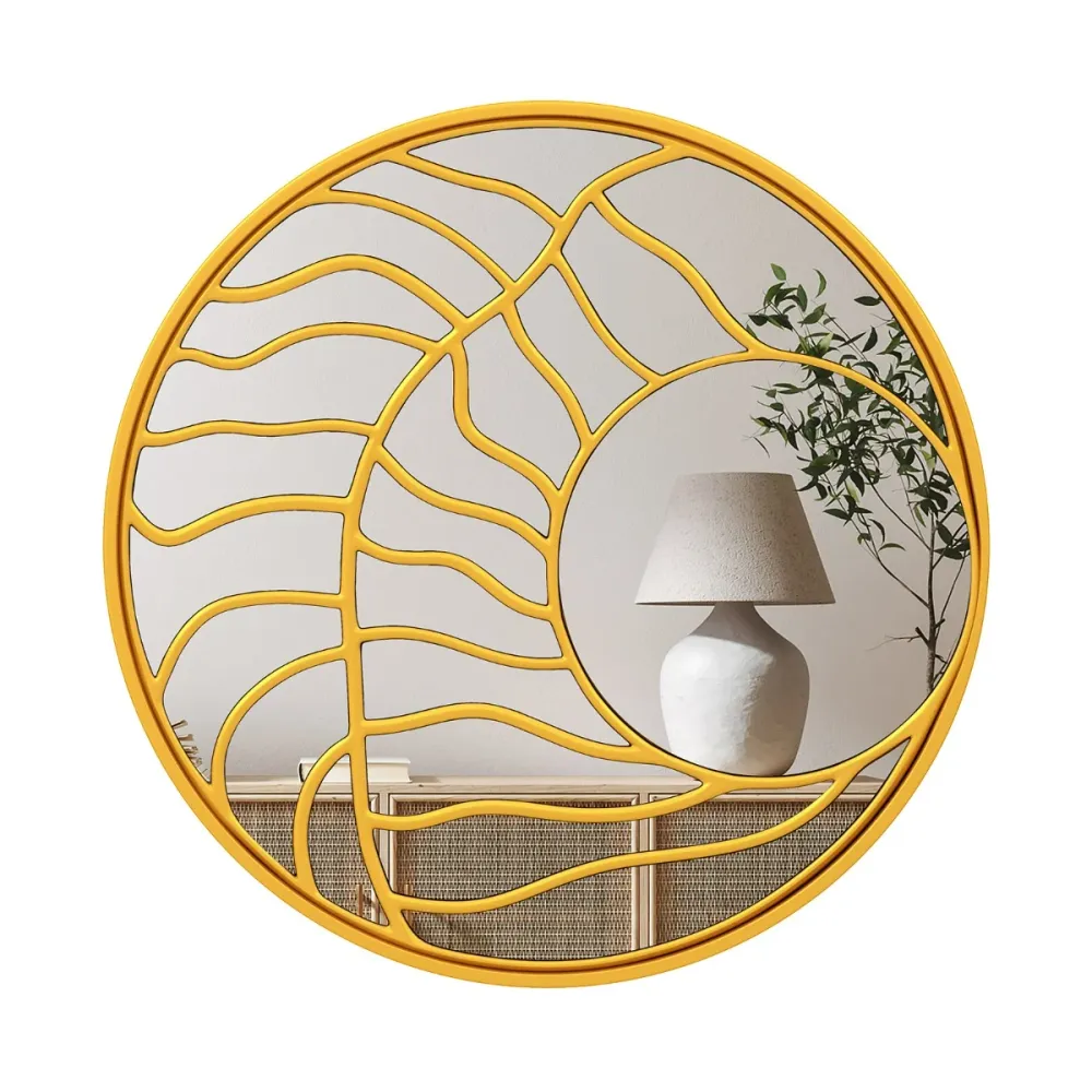 Miroir mural rond 80 cm cadre irrégulier design tendance ambiance cosy en MDF doré 20_0012866